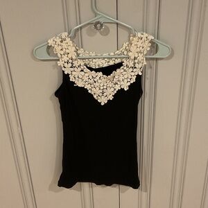 Choies Black Tank Top with Cream Floral Lace